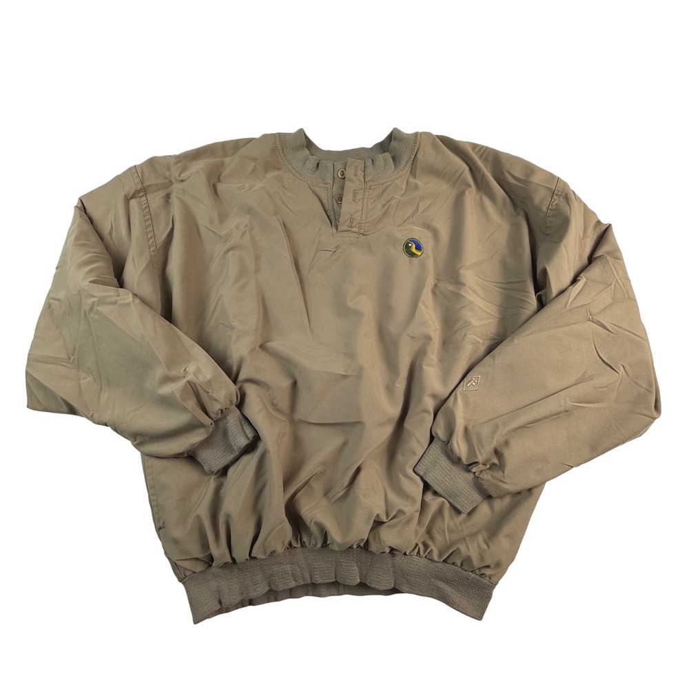 Roche Vintage Mens Large Tan Henley Windbreaker Pullover Made in USA Khaki
